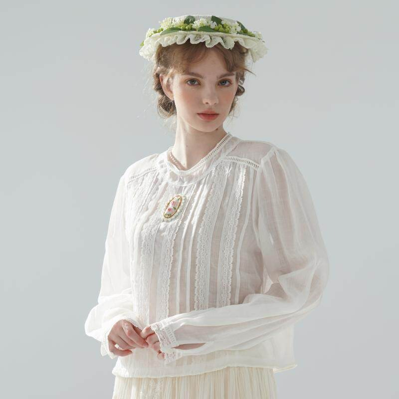 Embroidery Rose - Camicetta Bianca Sottile 100% Ramia da