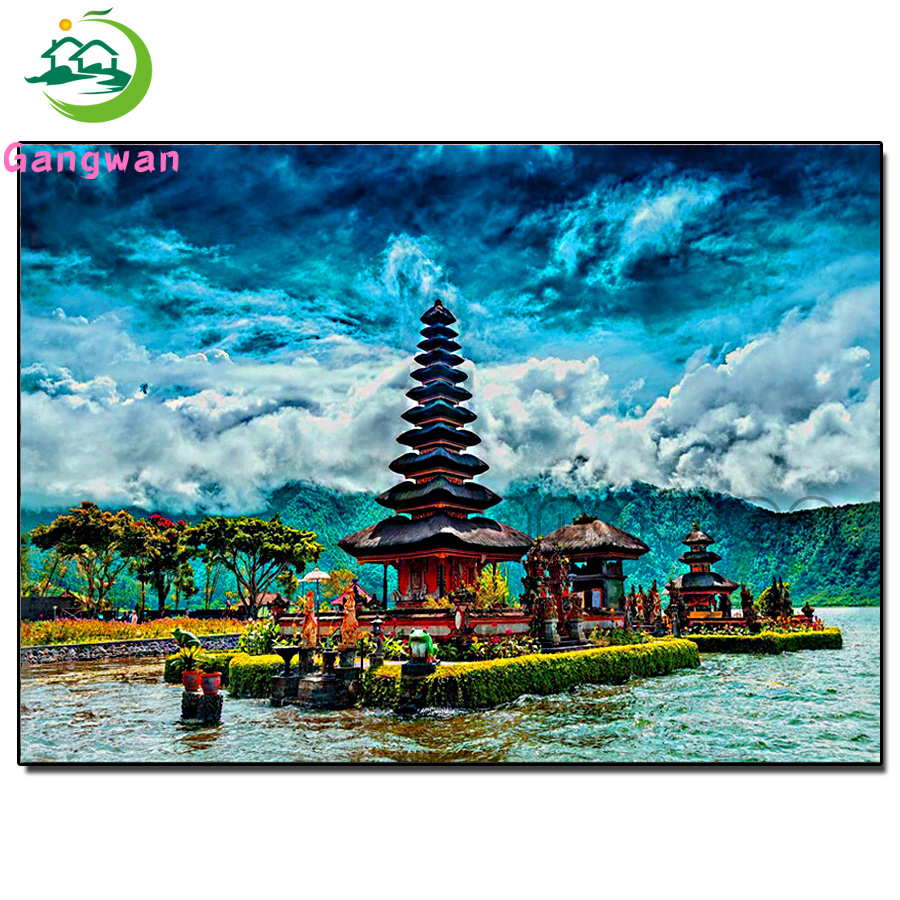 Embroidery Bali - Scenic building diamond painting mosaic lake